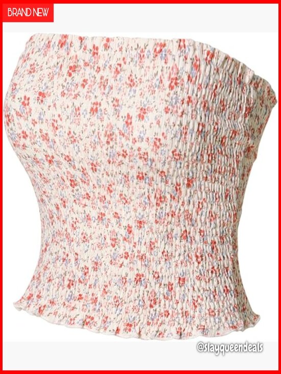 Tops - Strapless Tube Top Stretchy Smocked Bandeau Crop Tank Summer